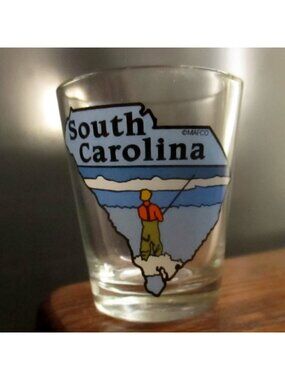 Shot Glass Vtg Charleston South Carolina Fisherman Collectible Souvenir Barware